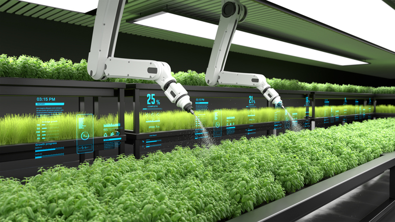 smart robot farmers watering crops