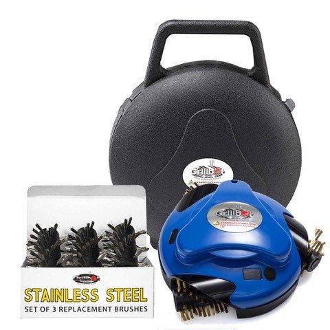 GRILLBOT AUTOMATIC GRILL AND BBQ CLEANER WITH CARRY CASE AND STAINLESS STEEL BRUSHES BUNDLE (BLUE)