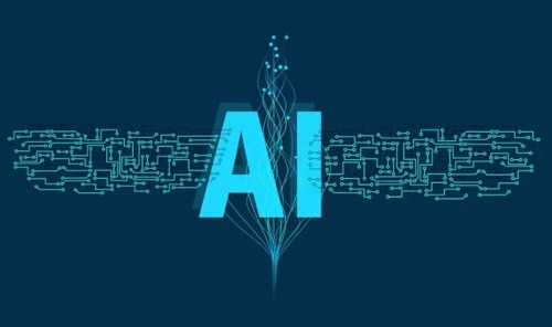 The word “AI” is written in blue