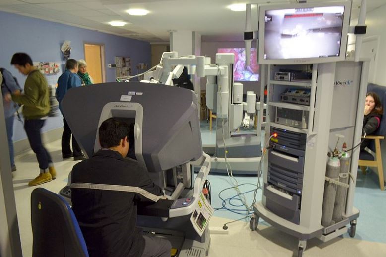A surgeon console at the treatment centre of Addenbrooke's Hospital