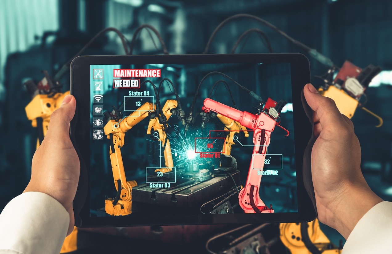 Engineer controls robotic arms by augmented reality industry technology
